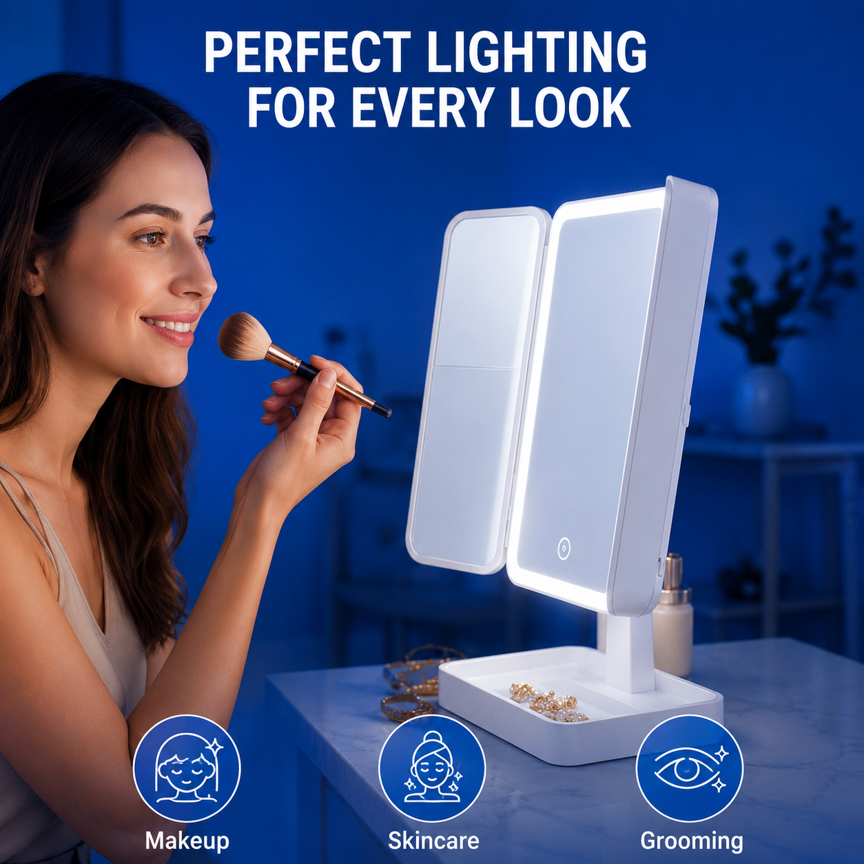 Beamy® triofold make-up mirror